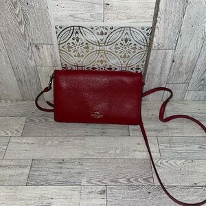 Coach Pebbled Leather Crossbody Bag in Deep Red
